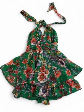 Green Floral Halter Romper